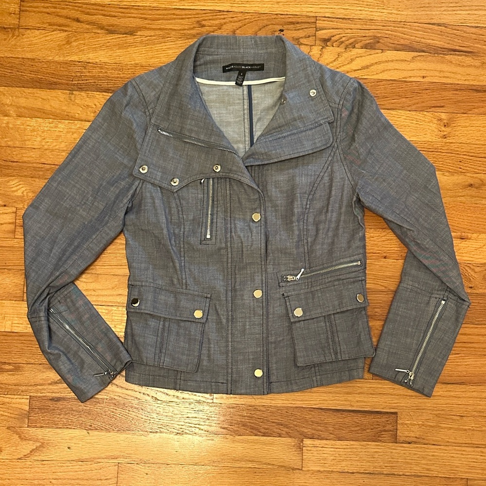 White House Black Market Blue Linen Utility Jacket - Picture 1 of 6